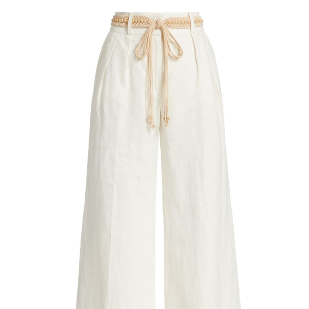 Zimmermann Belted Wide Leg Ivory Linen Pants AU Size 2 (US 6-8)